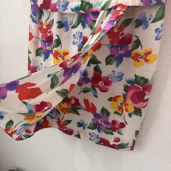 Vintage MAGGY LONDON Dress Size 6 100% Silk White Floral Sheath Colorful 50s - Picture 6 of 10